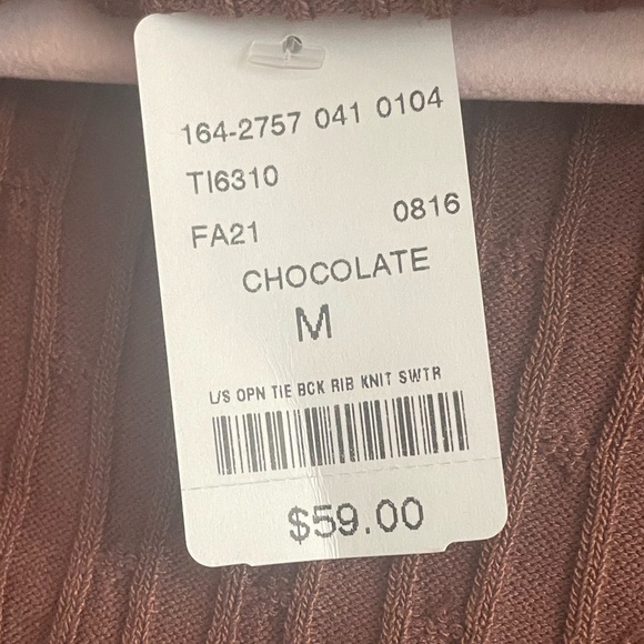 Rib Knit Sweater Open Back Medium Tie Back Turtleneck - Picture 7 of 7